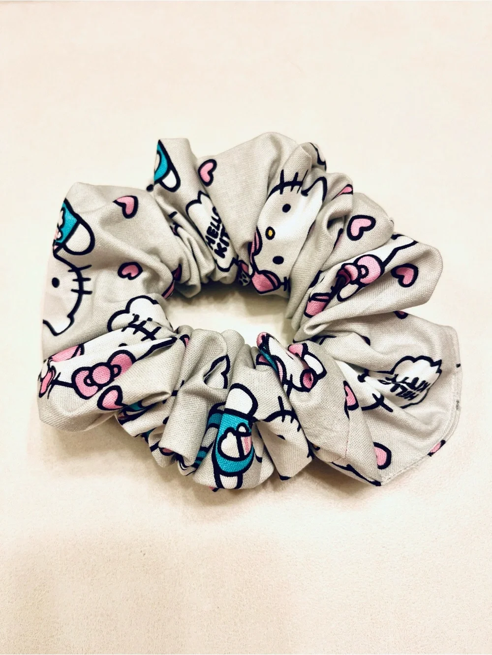 Handmade Hello Kitty Pink, Hot Pink & Gray Scrunchie Set